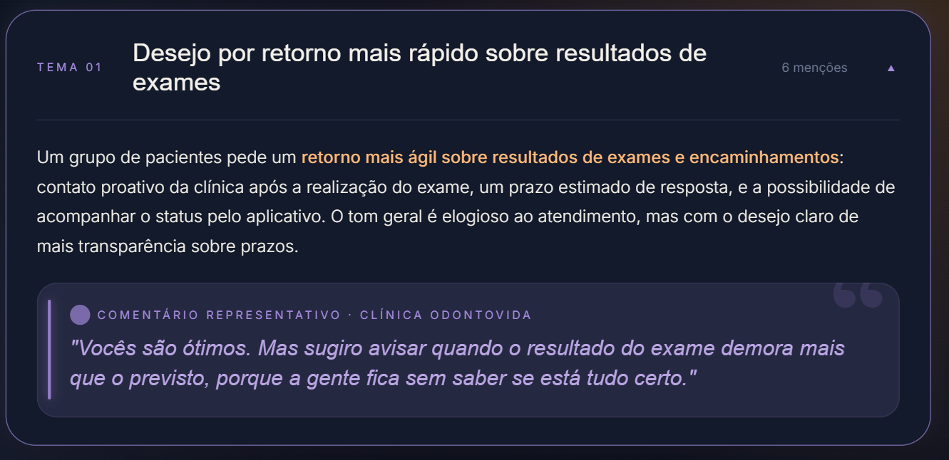 Tema em destaque extraído dos comentários abertos dos pacientes